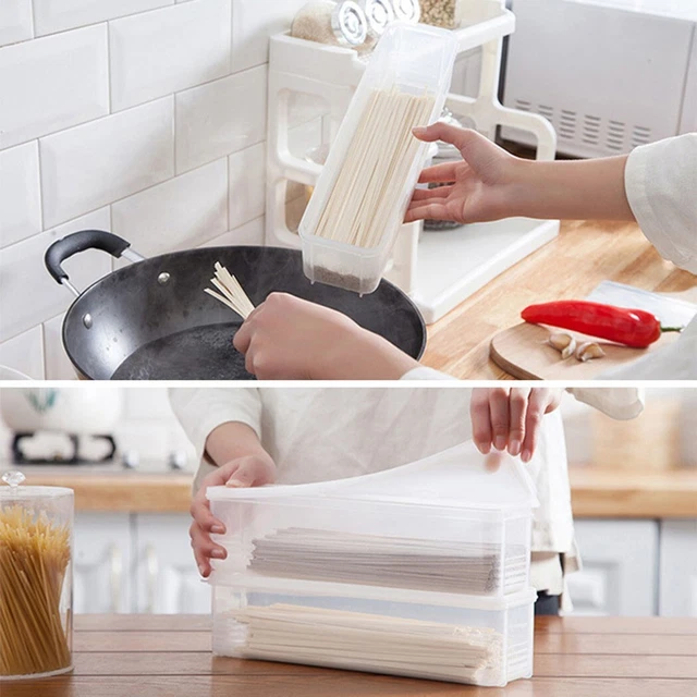 Récipient à Spaghetti Transparent - Boîte Rangement Pâtes 30,5 X 8,8 X 7,5 Cm - Empilable, étanche - Qualité Alimentaire - 12