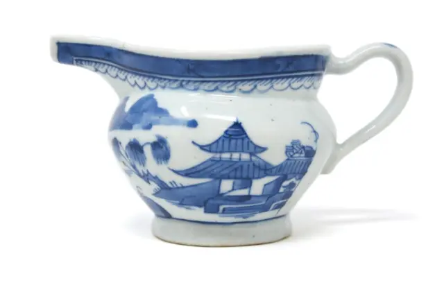 19th Century Chinese Export Canton Blue & White Porcelain Creamer