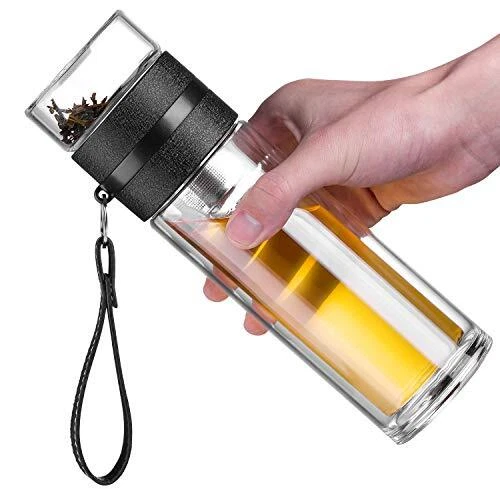 13oz Double Wall Glass Water Bottle Tea and Water Separation Tea Bottle Mug