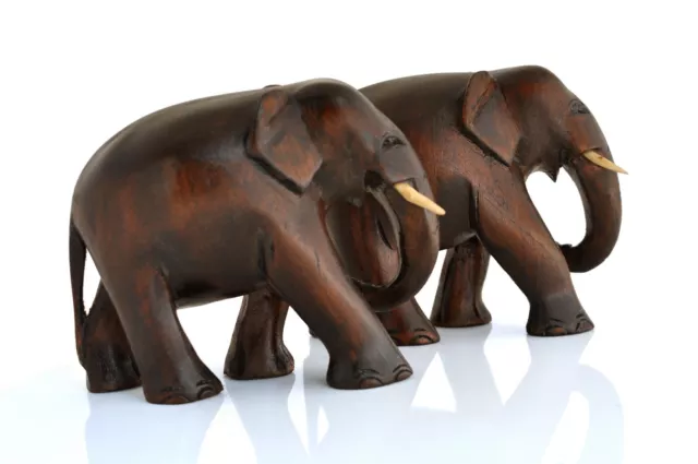 Wood Elephant Sculpture Lucky Statue Hand Carved Wooden Figurine Ornament