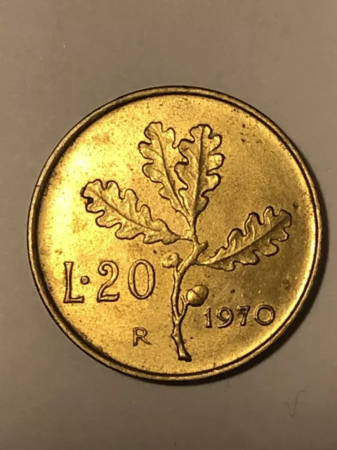 Moneta Rara ITALIA REPUBBLICA 1970 - 20 Lire Ramo di Quercia