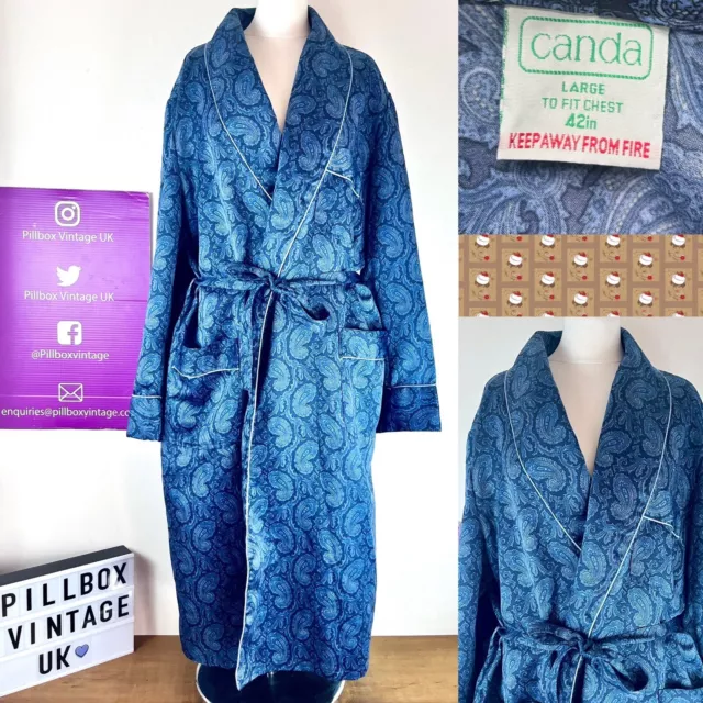Abito da toeletta vintage C&A taglia M blu paisley stampa astratta poliestere