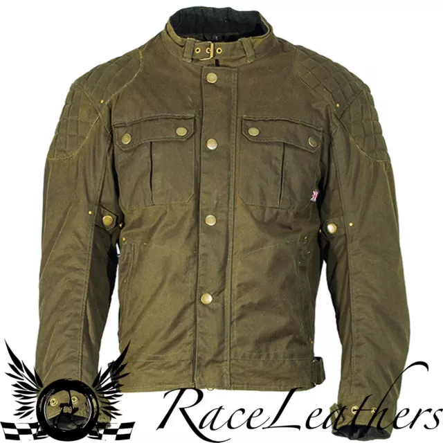 Richa Scrambler 2 Green Waxed Cotton Waterproof Motorcycle Motorbike Jacket