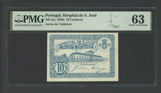 Portugal, Hospital de S. Jose 10 centavos ND(ca. 1920) Uncirculated Grade 63