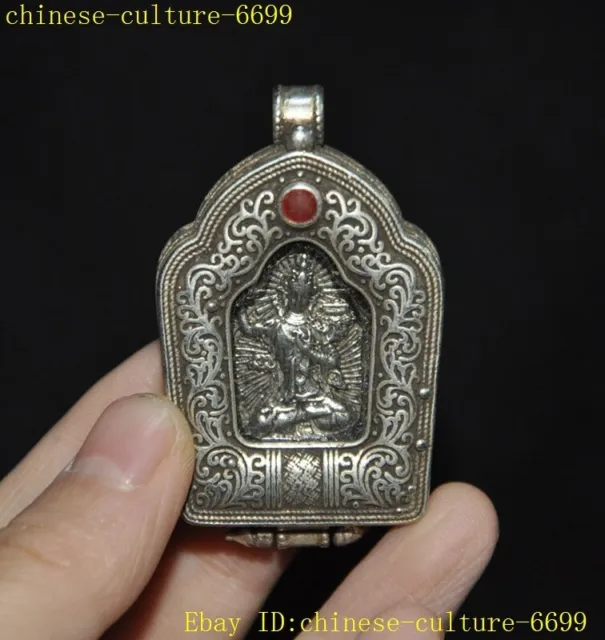 2" Tibetan Tibetan silver Avalokitesvara 1000 arms Guanyin goddess Buddha Statue