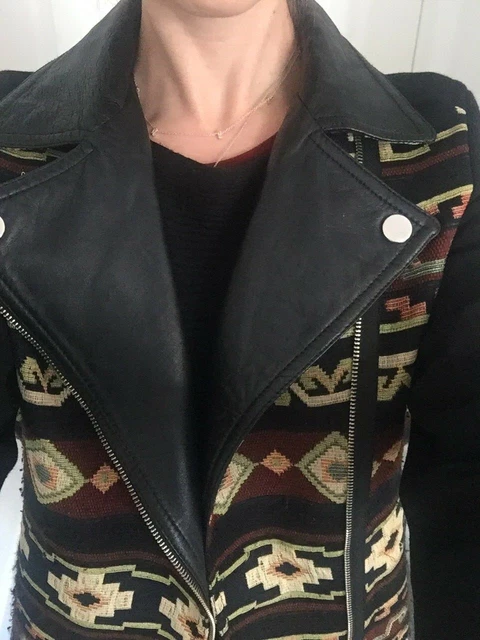 GORGEOUS ZARA AZTEC print jacket with genuine leather collar