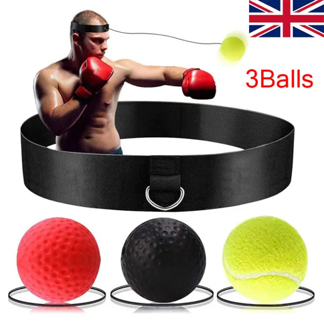 Boxing Fight Ball Punch Exercise Head Band Reflex Speed Training with 3 Balls UK