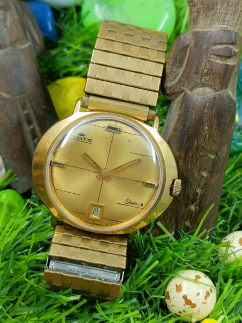 Auténtico FORTIS Suizo Dorado Automático HOMBRES Fecha Retro Vintage Reloj
