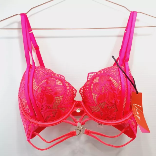 Bras N Things Vamp Bra Size 8D 30D Sasha Hope Balconette PushUp Hot Pink Harness