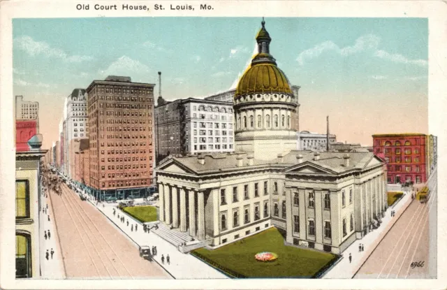 C.1920s St. Louis MO Old Court House Aerial View Trolley Missouri Postcard 727