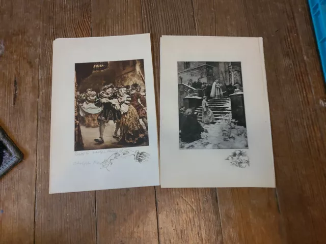 Lot Apolph Menzel Signed Antique Engraving Print Book Plate Art Old Rare Vtg