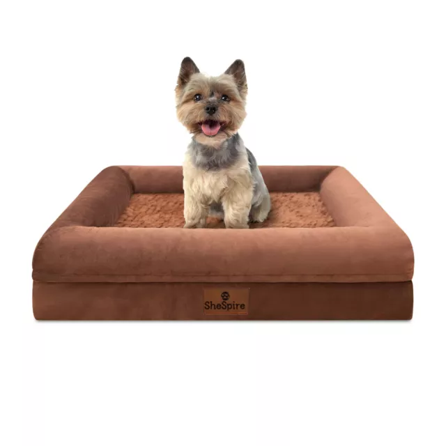 SheSpire Brown Orthopedic Memory Foam Dog Bed High Bolster Soft Medium Pet Sofa