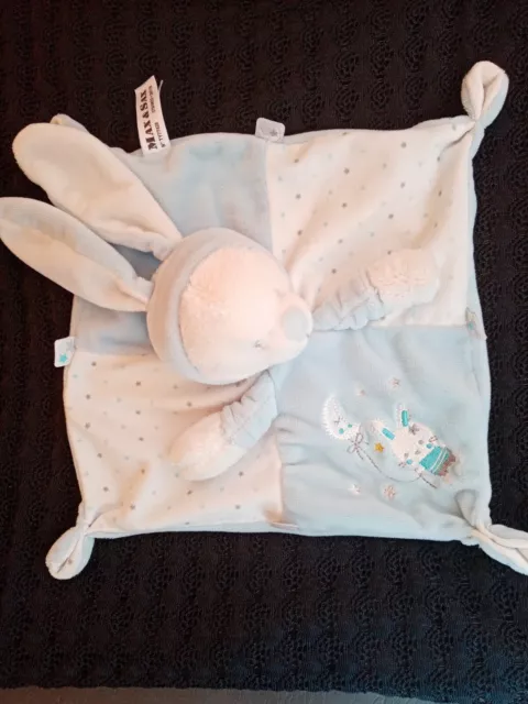 Doudou Max Et Sax Ours Lapin Plat Blanc Bleu Etoile Etat Neuf
