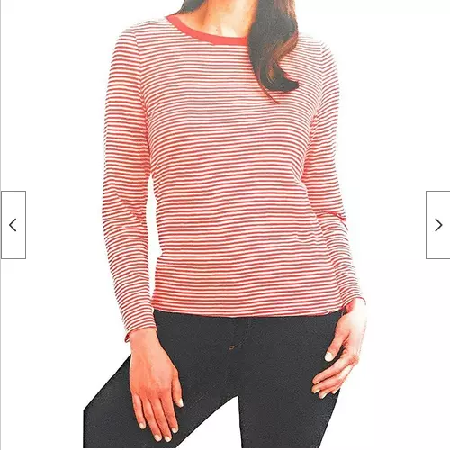 Splendid Women's Slub Stripe Button Back Cotton T-Shirt  Long Sleeve (RED,XL)NWT