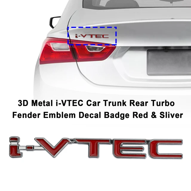 3D Metal i-VTEC Car Trunk Rear Turbo Fender Emblem Decal Badge Red & Sliver UE