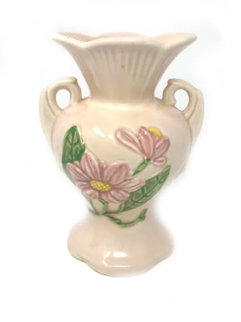 Vintage Hull Art Pottery Pink Floral Vase 6" Tall Urn Shaped Pink Hull Vase