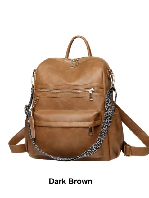 Fashionable Faux Leather Backpack with Leopard Print Sling for Stylish Ensembles