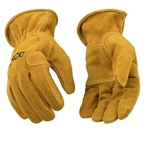 Kinco 97-M Unlined Suede Cowhide Leather Work Gloves, Heavy Duty Reinforced Palm