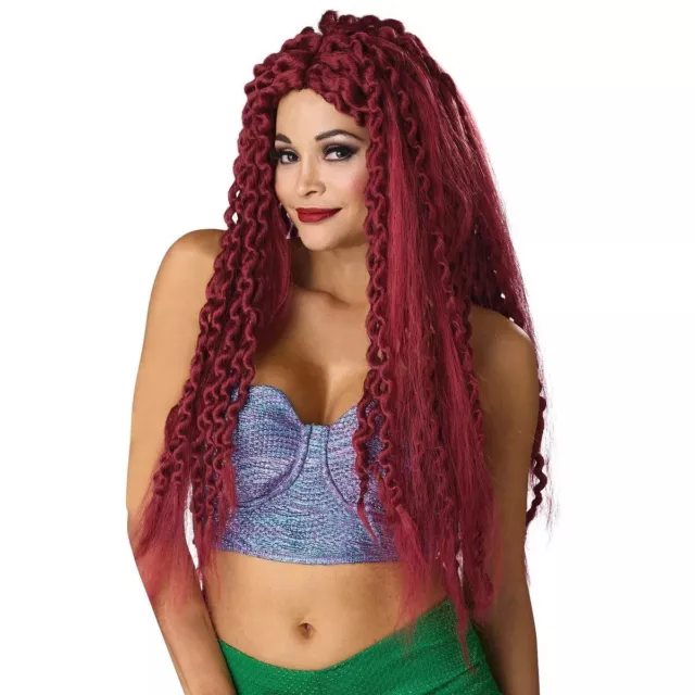 Adult Little Mermaid Siren Curly Red Wig Womens Halloween Costume Accessory