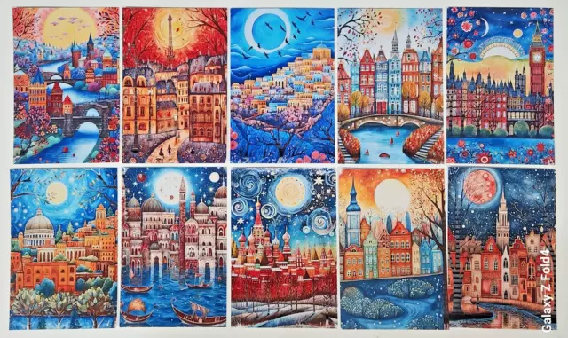 Set of 10 NEW Wimsical European Cities Postcards Great for Postcrossing