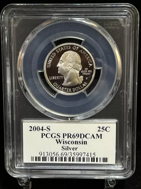 2004 S Wisconsin Proof Silver Quarter PCGS PR69DCAM Flag Label