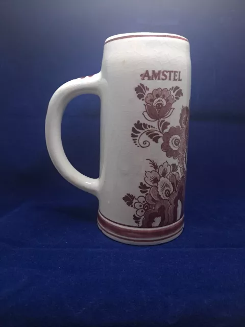 Vintage Amstel Beer Stein Delft Red Ceramic Mug, Hand Painted Holland 6.5" Tall