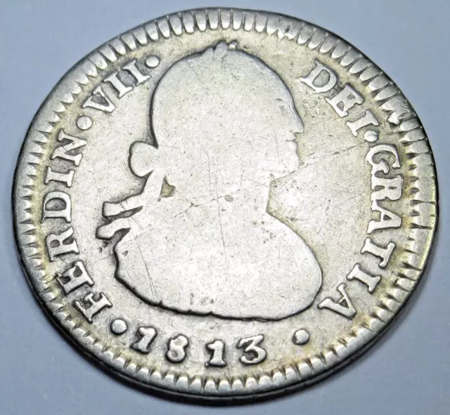 1813 Santiago Chile Spanish Silver 1 Reales Genuine Antique 1800's Colonial Coin