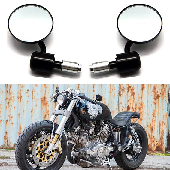 Black Motorcycle 7/8" Bar End Rearview Mirrors For Custom Bobber Cafe Racer