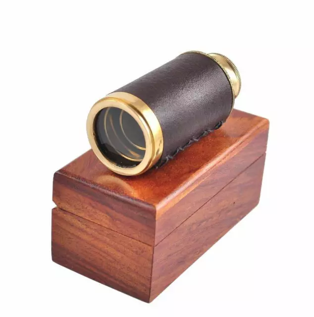 Brass Antique Vintage 20"Victorian Marine Telescope With Wooden Box Spyglass
