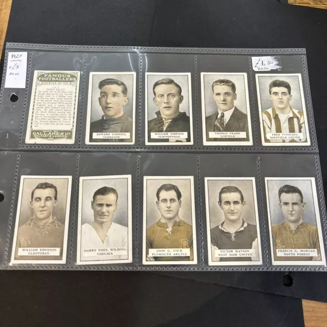 Gallaher cigarette cards Famous Footballers Green Back 10/100 Clean Cards