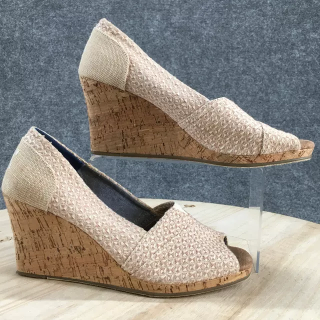 Toms Heels Womens 9 Stella Peep Toe Slip On Wedge Pumps 711215 Beige Fabric