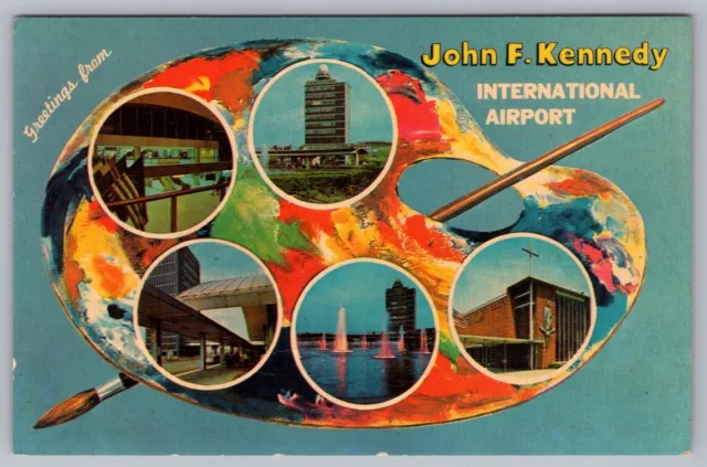 Postcard Queens NY JFK International Airport Greetings Painters Palette Kennedy