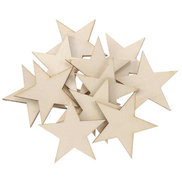 200 piezas M recortes naturales en forma de estrella de madera para adornos artesanales