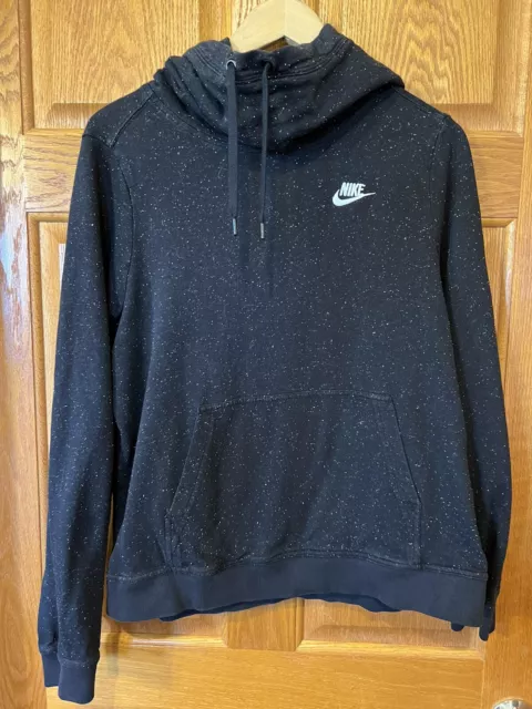 AF72 Nike Hoodie Funnel Neck Drawstring Black Funfetti Speckle Womens Large