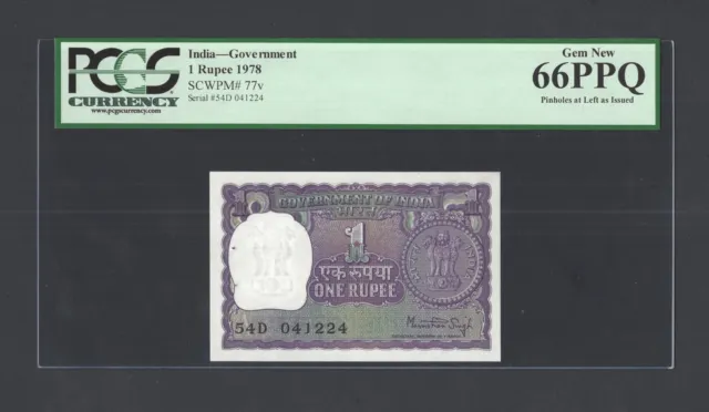 India One Rupee 1978 P77v Uncirculated Graded 66