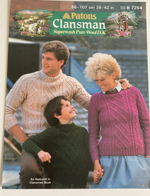 PATONS PATRÓN DE TEJIDO Familia aran cable suéter Damas Hombres Niños Jumper 7254