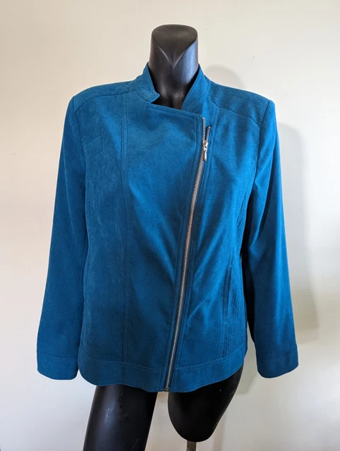 BON MARCHE FAUX Suede Biker Jacket. Lovely Teal Colour Size 14 18.99 PicClick UK