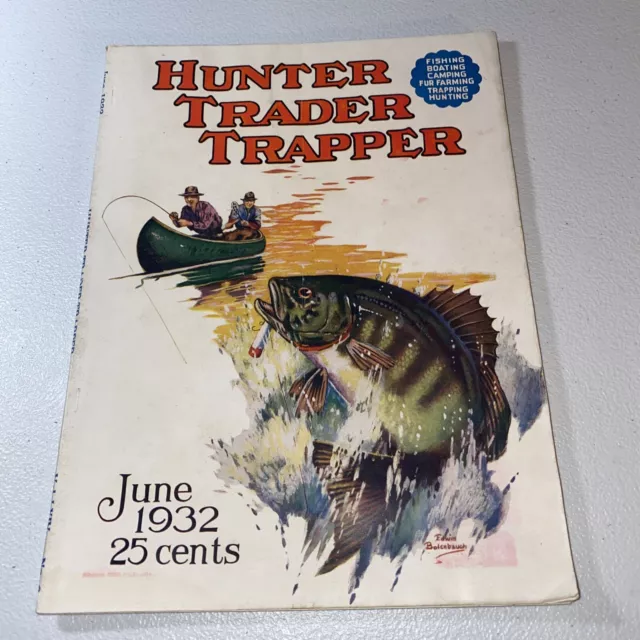 1932 JUNE HUNTER Trader Trapper Magazine Bass Cover Bells Of Iowa