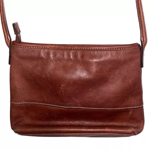 Margot New York Brown Leather Zip Crossbody Shoulder Bag Womens Purse Minimalist