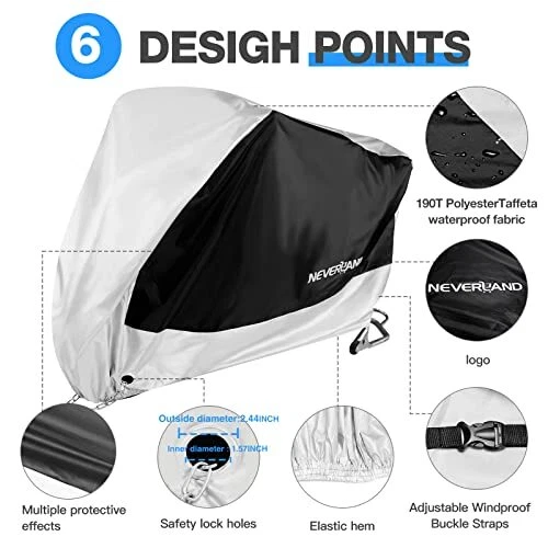 NEVERLAND Bache Moto 190T Polyester Housse Moto, Bache Protection Moto XXXL, Noi 3
