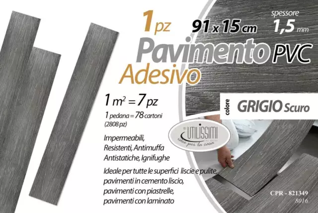 PAVIMENTO PVC Parquet ADESIVO 91*15 CM PIASTRELLE CASA UFFICIO GRIGIO SCURO