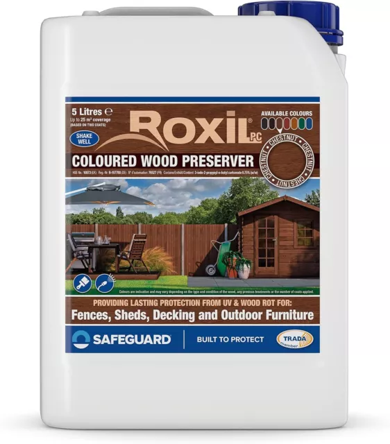 Roxil Wood Stain Preserver 5 Litre (Chestnut) Fast-Drying Satin Finish for Deck