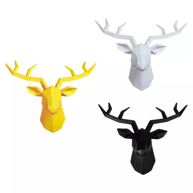 3D Resin Deer Head Sculpture Animal Statue Figurines Wall Mount Modern Elk