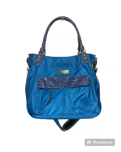 Samantha Brown Travel Bag Croc Skin Embossed Trim Tote Purse Carry On Blue