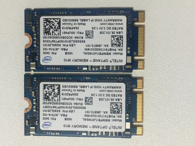 2 pcs Intel Optane Memory M10 SSD M.2 2242 MEMPEI1J016GAL 16GB PCIe3.0 3D Xpoint