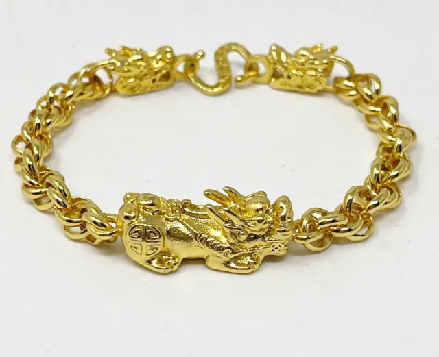 Gold Tone Viking Dragon Rolo Link Chunky Chain Bracelet 8” Costume Jewelry