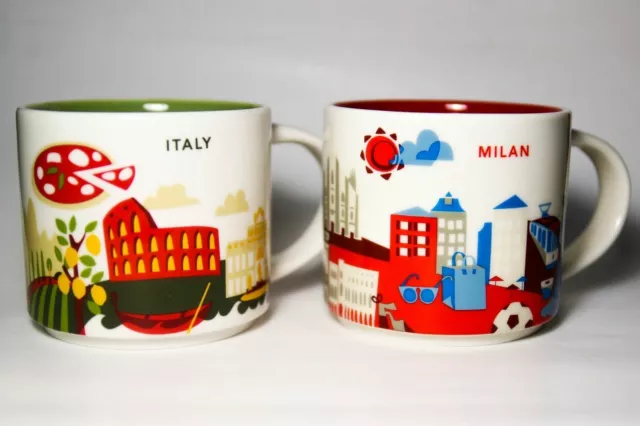 ULTRA RARE X2 Starbucks ITALY MILAN City Mug SKU 14 oz you are here no  ornament EUR 97,00 - PicClick IT