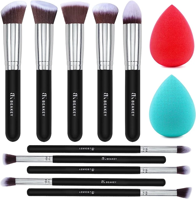 Set di Pennello da Trucco,(10 + 2 Pezzi Nero/Argento).