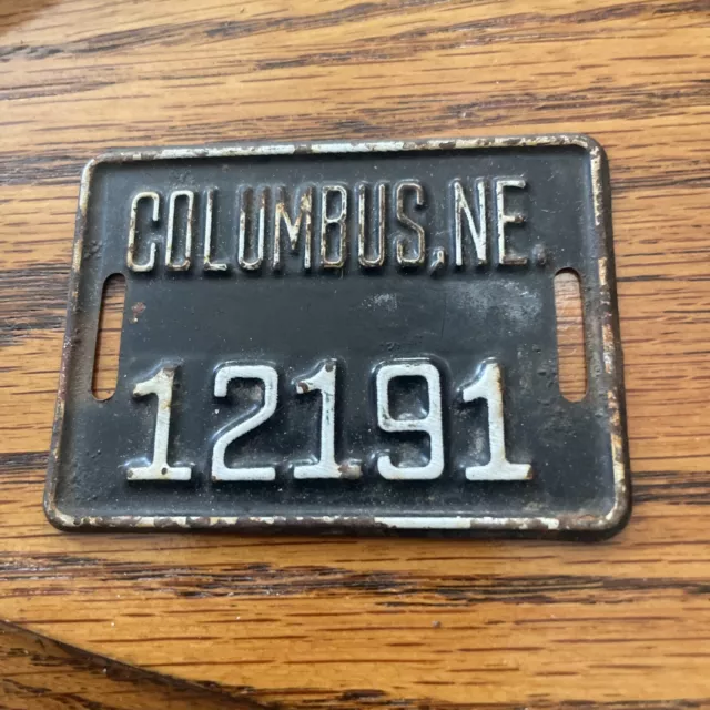 1940’s ?? Columbus NE Nebraska Bicycle License Plate 12191 Read Description