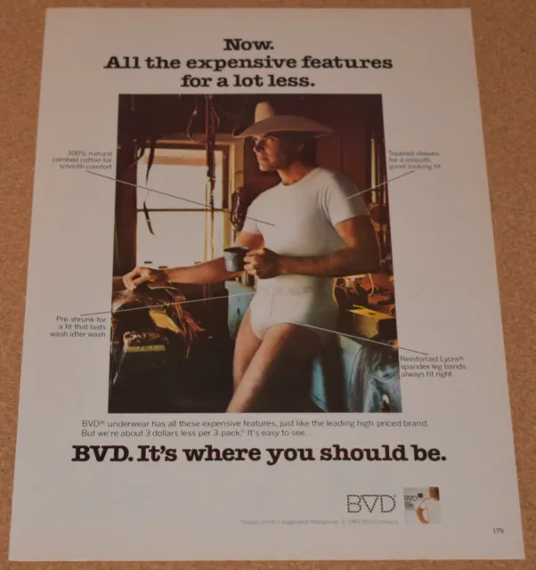 1983 PRINT AD BVD underwear briefs t-shirt cowboy hat tack room saddle ...